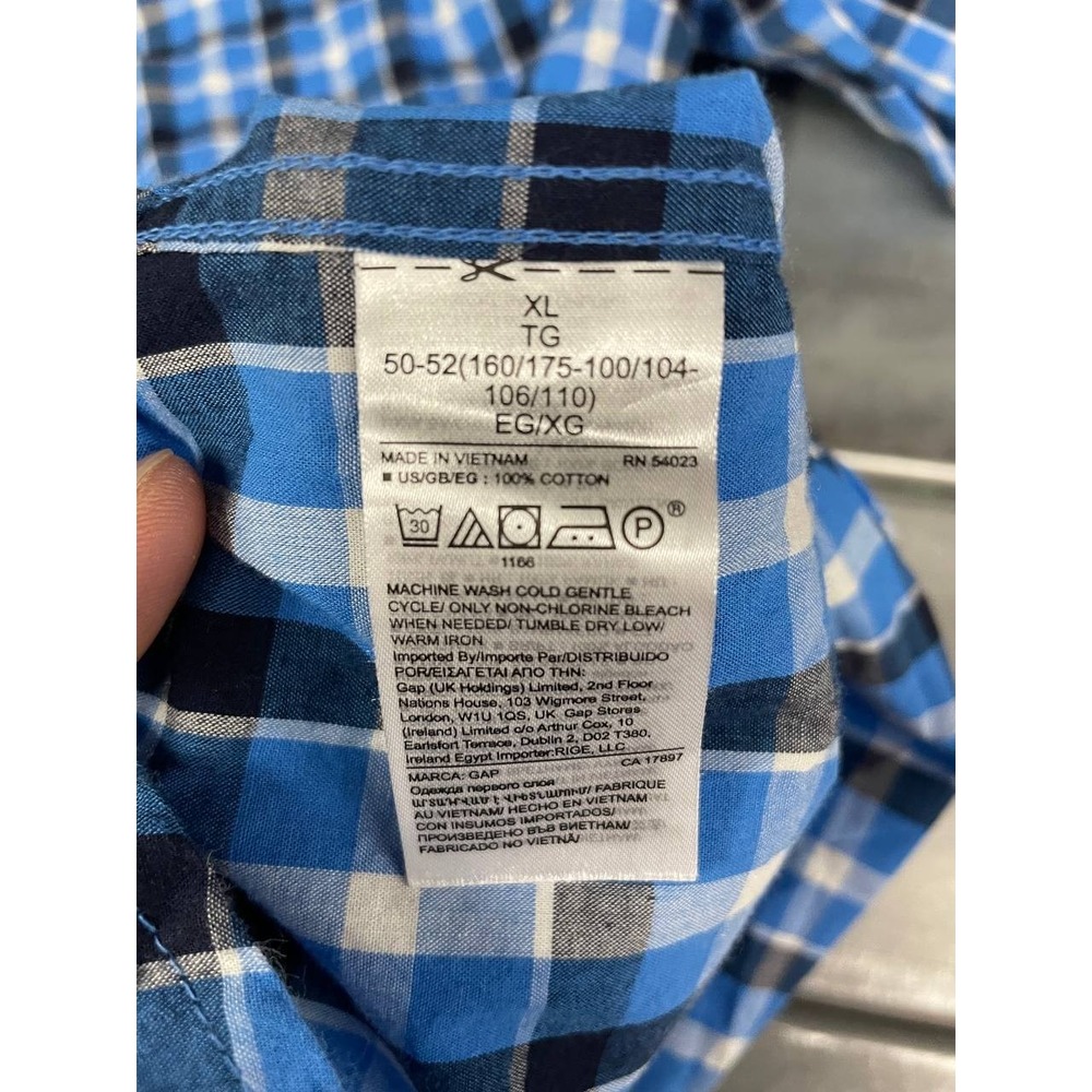 Gap Slim Fit Button Up Shirt Mens XL Blue Plaid Casual Work Long‎ Sleeve - Picture 8 of 8